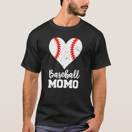 Baseball Momo Baseball Heart Grandma Momo Tシャツ (正面)