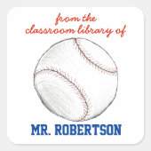 Baseball personalized teacher gift bookplate スクエアシール (正面)