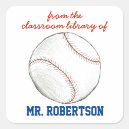 Baseball personalized teacher gift bookplate スクエアシール