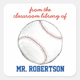 Baseball personalized teacher gift bookplate スクエアシール