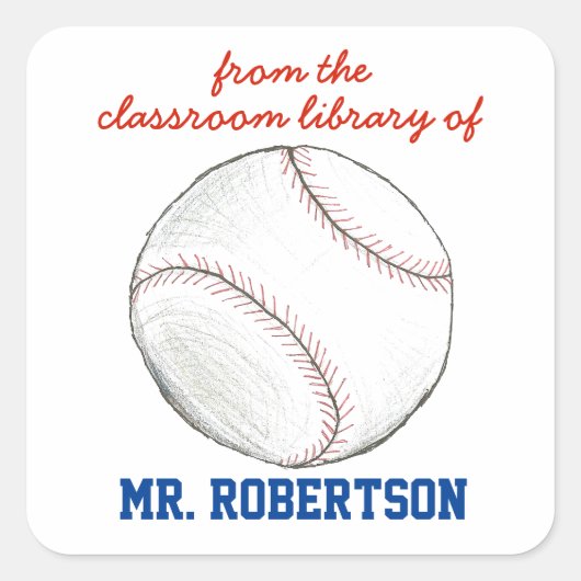 Baseball personalized teacher gift bookplate スクエアシール (正面)