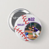 Baseball Pin Name Jersey Number Purple Photo 缶バッジ (正面&裏面)