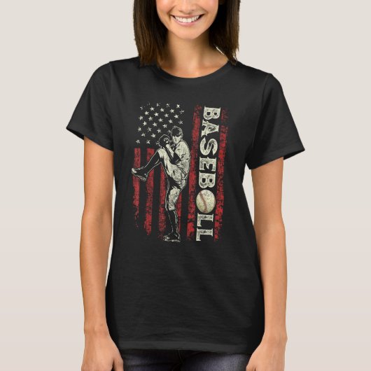Baseball Pitcher US Flag Dad Men Patriotic 4th Of Tシャツ (正面)