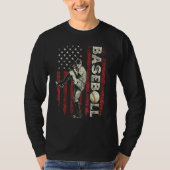 Baseball Pitcher US Flag  Dad Men Patriotic 4th Of Tシャツ (正面)