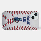Baseball player Batter with Customizable Number iPhoneケース (裏面横)