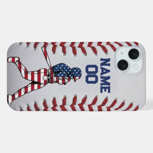 Baseball player Batter with Customizable Number iPhoneケース (裏面横)