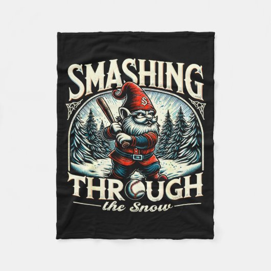 Baseball Player Christmas Gnome, Smashing Through  フリースブランケット (正面)
