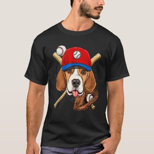 Baseball Player Coaches Beagle Dog Pitcher Catche Tシャツ (正面)