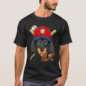 Baseball Player Coaches Dachshund Weiner Dog Pitch Tシャツ (正面)