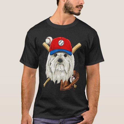 Baseball Player Coaches Maltese Dog  Pitcher Catch Tシャツ (正面)