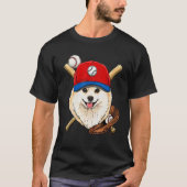 Baseball Player Coaches Pomeranian Dog  Catcher Pi Tシャツ (正面)