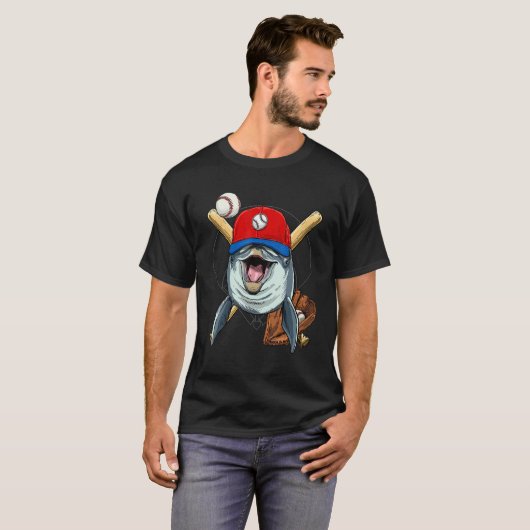 Baseball Player Dolphin Whale Pitcher Catcher Base Tシャツ (正面フル)