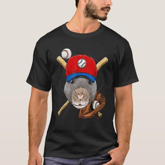 Baseball Player Rat Mouse Pitcher Catcher Baseball Tシャツ (正面)