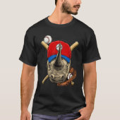 Baseball Player Rhinoceros Pitcher Catcher Basebal Tシャツ (正面)