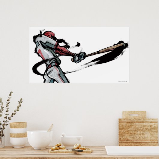 Baseball player swinging bat, side view ポスター (キッチン)