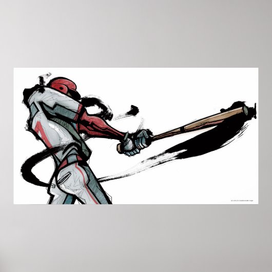 Baseball player swinging bat, side view ポスター (正面)