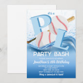 Baseball Pool Party Bash Birthday 招待状 (正面/裏面)
