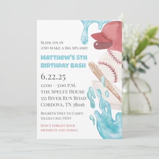 Baseball Pool Party Birthday Invitation 招待状 (スタンド正面)