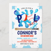 Baseball Pool Party Splish Splash Pool Birthday 招待状 (正面/裏面)