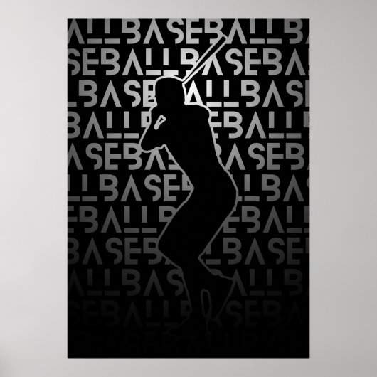 Baseball Poster | Black and White | Metal Look ポスター (正面)