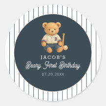 Baseball Preppy Bear 1st Birthday