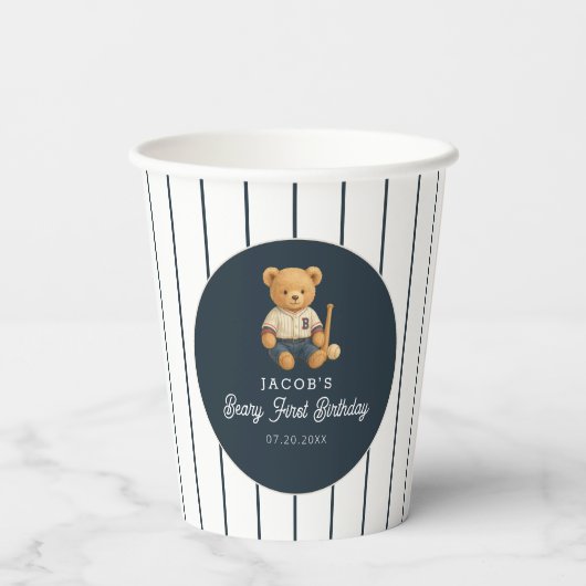 Baseball Preppy Bear 1st Birthday 紙コップ (裏面)