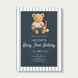 Baseball Preppy Teddy Bear 1st Birthday 招待状