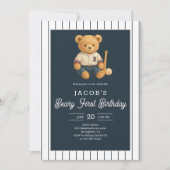 Baseball Preppy Teddy Bear 1st Birthday 招待状 (正面)