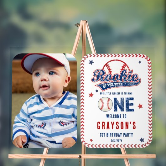 Baseball Rookie Photo 1st Birthday Party アクリルサイン (ニュートラル)