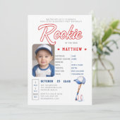 Baseball Rookie Statsおもしろいフォトボーイ1st Birthday 招待状 (スタンド正面)