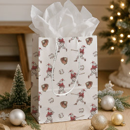 Baseball Santa Christmas ミディアムペーパーバッグ