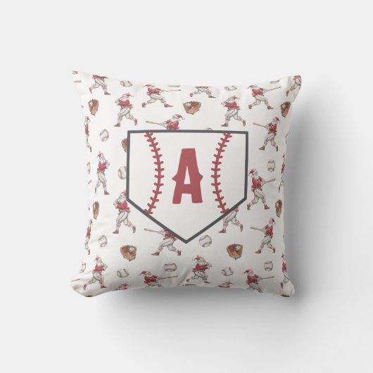 Baseball Santa Christmas Home Plate Monogram クッション (正面)