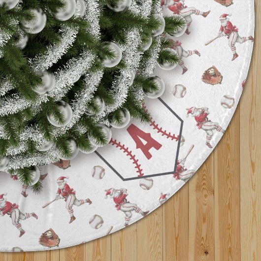 Baseball Santa Christmas Home Plate Monogram ブラッシュドポリエステルツリースカート