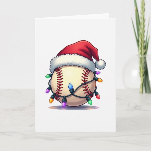 Baseball Santa Hat Holiday Lights カード (正面)