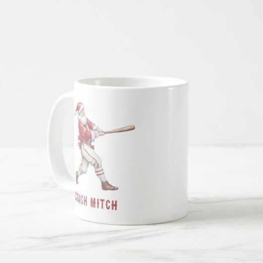 Baseball Santa Personalized Christmas コーヒーマグカップ (正面左)