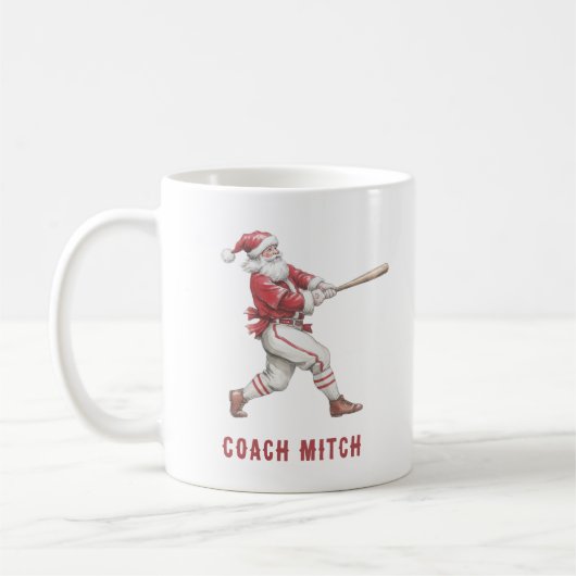 Baseball Santa Personalized Christmas コーヒーマグカップ (左)