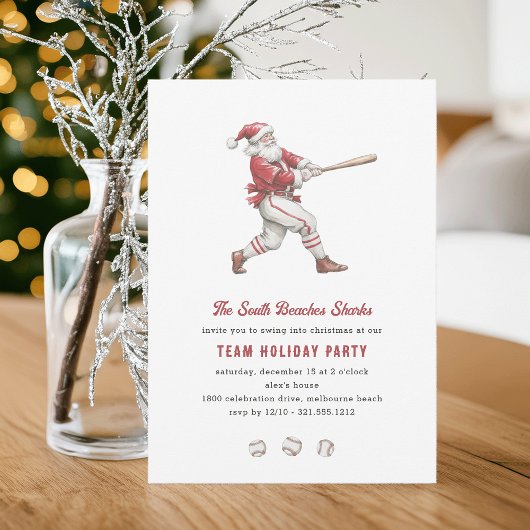 Baseball Santa Swingin' Into Christmas Party 招待状