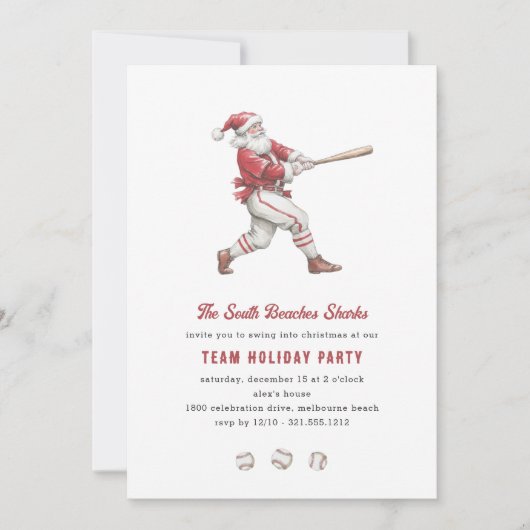 Baseball Santa Swingin' Into Christmas Party 招待状 (正面)