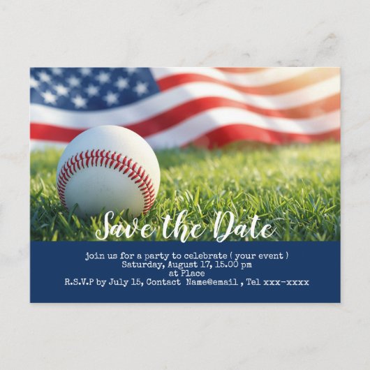 Baseball save the date with flag of America   ポストカード (正面)