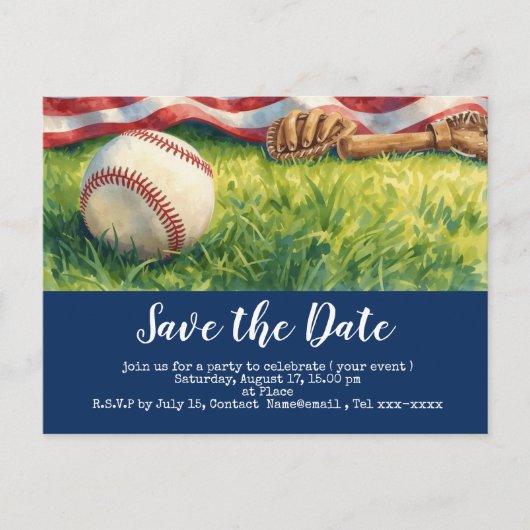 Baseball save the date with flag of America   ポストカード (正面)