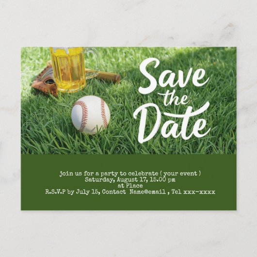 Baseball save the date with Glass of Beer  ポストカード (正面)