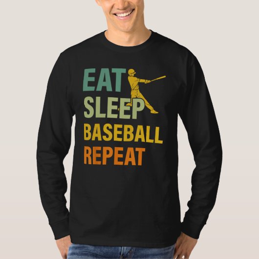 Baseball Saying Eat Sleep Baseball Repeat Tシャツ (正面)