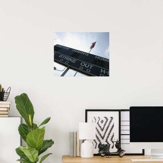 Baseball scoreboard with American flag ポスター (ホームオフィス)