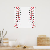 Baseball Seams Sports Style Baseball Theme ポスター (キッチン)