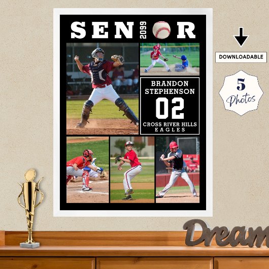 Baseball Senior Graduation 5 Photo Collage ポスター