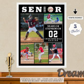 Baseball Senior Graduation 5 Photo Collage ポスター