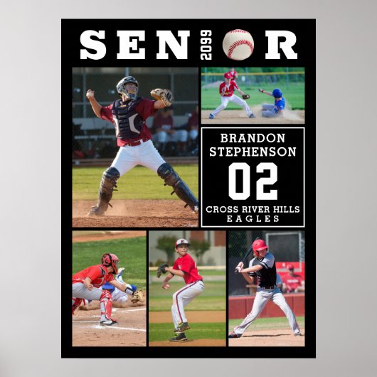 Baseball Senior Graduation 5 Photo Collage ポスター (正面)