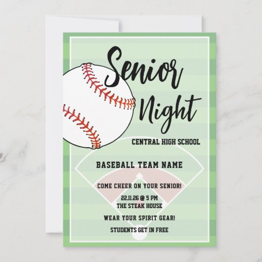 Baseball Senior Night High School Party 招待状 (正面)