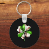 Baseball Shamrock St Patrick's Day Clover With Bas キーホルダー (正面)