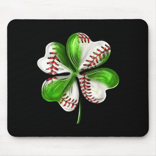 Baseball Shamrock St Patrick's Day Clover With Bas マウスパッド (正面)